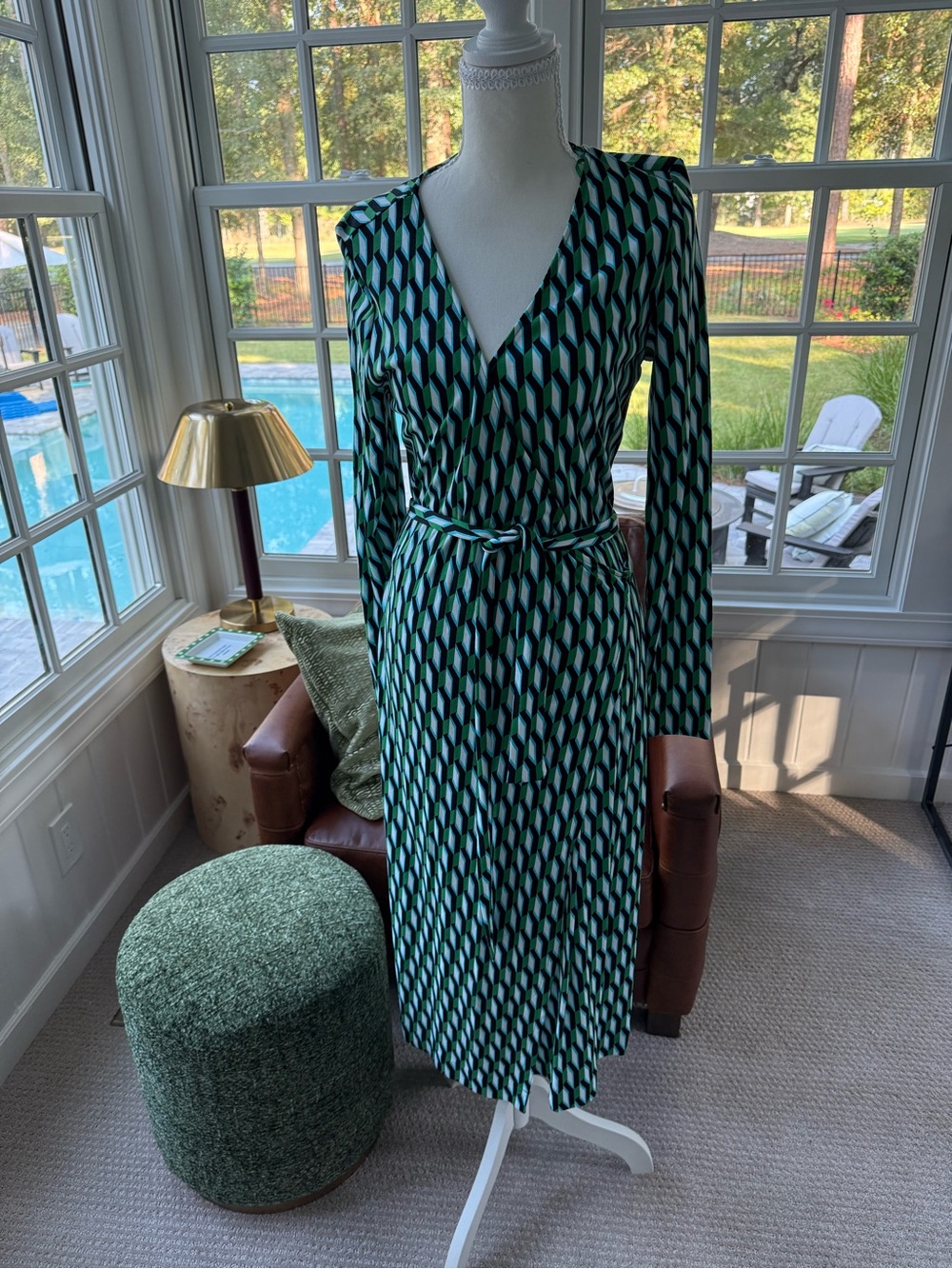 Diane Von Furstenberg DVF x Target Green & Black Geometric Wrap Midi Dress M
